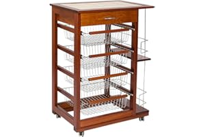 LIBEROSHOPPING.EU - LA TUA CASA IN UN CLIK Carrello LANDHELL da cucina con ruote cassetto portafrutta portabottiglie in ferro (Ciliegio)