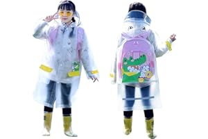 Daelesr Kinder Regenmäntel Jungen Mädchen 3-12 Jahre, Kinder Wasserdicht Regenponcho mit Kapuze Schulranzen Reflektierende Streifen, Leicht Cartoon Regencape, Regenbekleidung Kleinkind für Outdoor