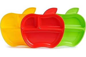Munchkin Lil' Apple Kids dzielone talerze, 3 sztuki (żółty, czerwony i zielony)