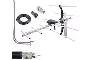 ATEK 4G Digital Outdoor TV Aerial Antenna Installation Kit, Roof Loft Aerials for Digital Smart Freeview HD outdoor TV Aerial antenna + Male Female Coaxial Connector 10m RG6 Cable Fixing Screws nuts bolts