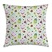 Produktbild Kids Throw Pillow Cushion Cover, Cheerful Pattern with Smiling Cats Pineapples Strawberries Maneki Neko Happiness Love, Decorative Square Accent Pillow Case, 18 X 18 inches, Multicolor