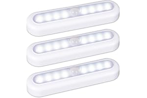 STAR-SPANGLED Lot de 3 18cm lampes à détecteur de mouvement pour l’intérieur, à coller, fonctionnement à piles, lumière LED sans fil pour armoire, escaliers, placard, cuisine, blanc froid