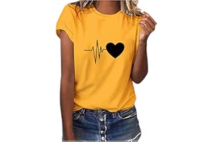 MICKURY Tshirt Damen Mode Rundhals Pullover Kurzarm Casual T-Shirt Love Print Top Tshirt Damen Weiss