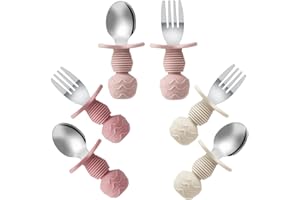 PandaEar 6 sztuk sztućców dla dziecko, silikonowy uchwyt ze stali nierdzewnej zestaw naczyń | bez BPA