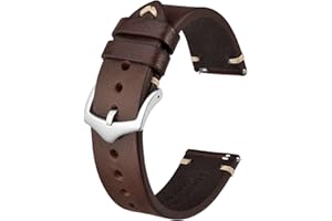 BISONSTRAP Cinturini per Orologi da Uomo, Cinturini in Pelle Cuciti a Mano, Sgancio Rapido, 18mm 19mm 20mm 21mm 22mm 23mm 24mm