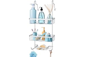 Duwee Wiszący organizer pod prysznic na drzwi 3-poziomowy, odporny na rdzę półka łazienkowa organizer do przechowywania duży, aluminiowy stojak bez wiercenia, do szamponu, srebrny