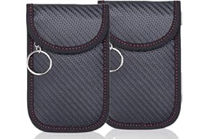 ZKGYUS Lot de 2 Pochette Etui Anti RFID cle Voiture, Étui de Protection pour Clef Télécommande avec Anneau Porte-clé Intégré en Fibre de Carbone,Pochettes Blocage Signal RFID pour Clé Voiture