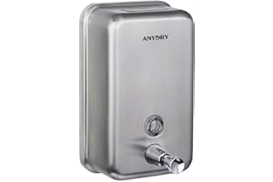 anydry Distributeur de Savon Manuel Professionnel 1100ml, Finition en Acier Inoxydable Durable, Mural pour Salle de Bain & Cuisine (Brossé)