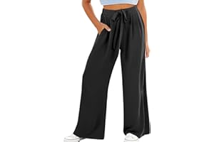 GENERIC Pantalon d'école ample Y2K pour filles avec cordon de serrage - Esthétique - Pantalon palazzo fluide taille haute - Pantalon de jogging uni d'été de couleur unie