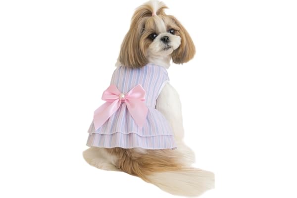 KUTKUT polycotton Frock Dress For Small Dog Cat Girl Puppy Clothes Female Princess Tutu Striped Skirt Summer Shirt Cat Pet Apparel Outfits (Size: L,Chest: 45Cm,Length: 35Cm,Purple),1 count