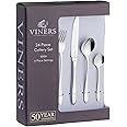 Viners Eden 24 Piece Elegant Mirror Polished Stainless Steel Flatware Gift Box, Silver