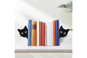 QINGLANG 2Pcs Peeping Cat Metal Bookends Cute Cat Book Ends for Shelves Desktop Bookshelf Decorative Heavy Duty Divider Stopper Holder with Non-slip Rubber Pad for Decor, Home, Office, Library, School(Style A)