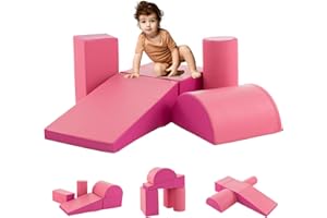 DREAMADE 5PCS Module de Motricité, Parcours Motricité Bébé en PU à Base d'eau & EPE, Jeut d'Éducation pour Enfants d'Âge Préscolaire, Convient à Maternelle, Maison (Rose)