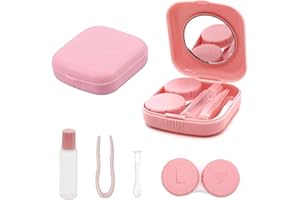 laeeyin Kontaktlinsenbehälter Tragbar Hygiene Kontaklinsenbehälter Reise-Set Mit Spiegel für tägliche Ausflüge wie Reisen und Arbeiten(Rosa)