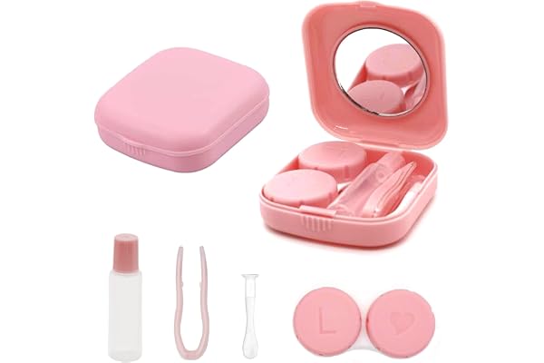 laeeyin Étui à lentilles de Contact Portable Hygiène Étui à lentilles de Contact Ensemble de Voyage avec Miroir pour Les Voyages Quotidiens comme Les Voyages et Le Travail (Rose)