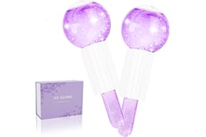 Ice Globes for Face, AISEELY 2pcs Ice Roller for Face and Eyes, Facial Ice Globes Mold, Glass Ice Ball Face Massager Skin Care Tools for Muscle Pain and Brighten Tighten Skin, Purple