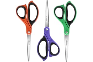 LIVINGO Lot de 3 ciseaux tranchants 21,6 cm confortable bureau, acier inoxydable couture, papier, école, loisirs créatifs