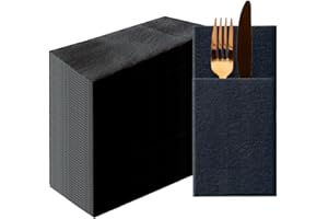 ‎PAW DECOR COLLECTION PAW - Besteckservietten aus Airlaid - Stoffähnlich (39 x 40 cm 1/8 falz) | 50 Stück | HoReCa | Ideal für Hochzeit, Taufe, Kommunion, Geburtstag | Serviettentaschen für Besteck | Schwarz