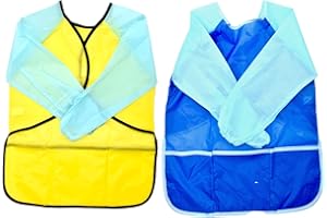Bailinks 2 pezzi grembiuli per bambini, grembiule per pittura impermeabile per bambini,grembiule per bambini impermeabile a maniche lunghe con 3 tasche (rosa + giallo)