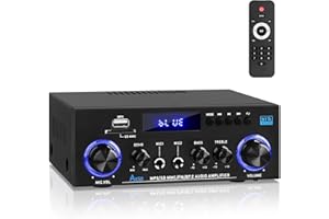 SIKKEBY AK50 HiFi-Verstärker mit Bluetooth RMS 60WX2 Stereo Audio Verstärker Empfänger 2.0 Kanal Max 400W Ausgang Mini Verstärker Lautsprecherverstärker w/FM Radio,Echo,Mikrofon,USB,SD-Eingang für Zuhause