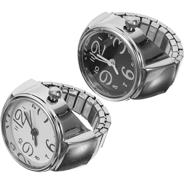 JewelryWe Orologio da donna con anello da dito: retro argento, elastico, cinturino elastico, unisex, quadrante rotondo nero, analogico, al quarzo, leggero, novità, Oro Grande, Adult
