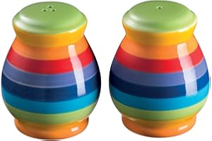 Purity Style - Salero y pimentero a rayas de arco iris pintado a mano