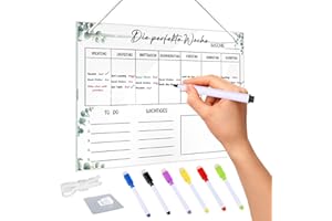 MEANJU Planner magnetico per famiglie settimanali,30 * 20CM,Acrilico Lavagna Calendario,Lavagna Trasparente Riutilizzabile,Perfetta per Pianificare I Pasti,Pannello Cancellabile, con Una Corda, Appendibile