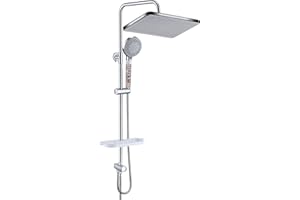 GAOZHI Colonna Doccia Senza Miscelatore,Idromassaggio Abito Doccia Completo a pioggia con Porta Ogetti Mensola Soffione Doccia 30x20cm e Doccetta 5 Funzionis,Set Saliscendi Doccia Regolabile 60-107cm