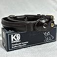Kamboj K9 heavy duty strong handmade leather tactical dog collar with handle includes removable leather AirTag pocket For Medium, Large, and XL Dogs