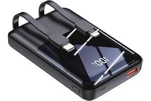 SSY POWER Przenośna ładowarka do Telefonu z Wbudowanymi kablami Power Bank 10000mAh 22,5 W Szybkie ładowanie Wyświetlacz LED Ultrakompaktowy Akumulator USB C Kompatybilny z iPhone 1615141312 (Czarny, 10000mAh)