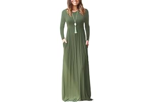 PCEAIIH Women's Casual Sleeveless/Long Sleeve/Short Sleeve Deep V Maxi Dress Loose Long Dresses with Pockets