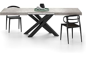 MOBILI FIVER, Table Extensible Emma 160(240) x90 cm, Gris Béton avec Pieds Croisés Noirs, pour 6-10 Personnes, Table Extensible pour Cuisine, Salon, Made in Italy