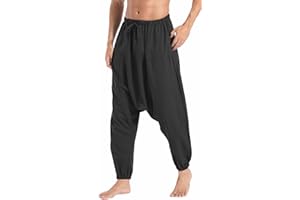 AITFINEISM Men's Drawstring Casual Hippie Harem Pants Loose Drop Crotch Trousers