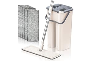 NEWTY Mopa Limpieza Suelo [Doble FUNCIÓN] con Cubo Escurridor Trapeador Plana Almohadilla de Microfibra Absorbente Mop Bucket Limpia Tarima Parquet Gress Mármo