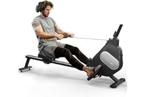 Dskeuzeew Rameur, Rameur Magnétique 16 Niveaux avec Affichage LED Rail Coulissant Silencieux pour Équipement d'Entraînement d'Intérieur de Gym à Domicile (Noir)