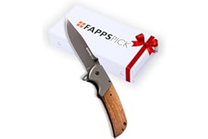 FAPPSPICK Cuchillo Plegable | Navaja de Bolsillo Hoja 9,5cm de Acero Inoxidable 7Cr17 Dureza 58 HRC y Recubrimiento de Titanio | Navajas EDC Mango 12,5cm de Madera ShadowWood | Cuchillo Supervivencia