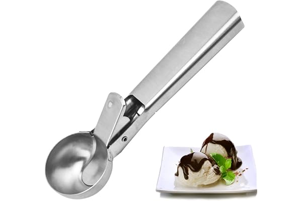Cuillère à Glace,Cuillère à Glace en Acier Inoxydable,Acier Inoxydable Cuillères Scooper,Boule a Glace,Cuillères à Glace avec Déclencheur,18.2 cm