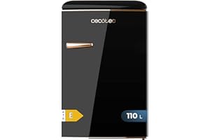 Cecotec Mini Nevera Retro 1 Puerta - 110 L Bolero CoolMarket TT Origin 110 Black E. Mini Frigorífico, ICEBOX, Luz Interior, Tirador Cromado, Bandejas Cristal, Abridor Botellines, Estilo Vintage Negro