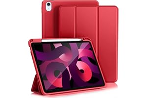 Vobafe Etui kompatybilne z iPad Air 5 2022 / iPad Air 4 2020 etui (10,9 cala), Trifold etui ochronne z uchwytem na długopis - obsługuje ładowanie iPencil 2. generacji, czerwone