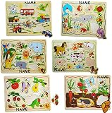 1 BRETT _ Steckpuzzle mit Griffen – “ Tiere / Fahrzeuge oder Früchte “ – aus Holz – großes Holzpuzzle / Einlegepuzzle – Griff Legespiel – Rahmenpuzzle / Kinderpuzzle – Tierpuzzle / Motorikspiel – Motorik – Puzzle – für Kinder / Mädchen Jungen – Kinderpuzzle - 3