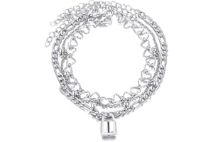 Daterkey Layered Cuore Cavigliere Argento Braccialetto Della Caviglia Bead Lock Piede Gioielli Accessori per Donne e Ragazze
