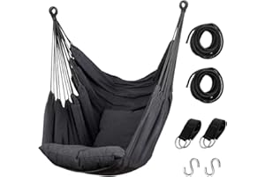 HOMMTINA Hammock Chair Hanging Rope Swing Max 300 lbs Hanging Chair with Bag, High Quality Cotton Fabric for Superior Comfort and Durability, Perfect for Outdoor, Home, Patio, Yard (Dark Grey)