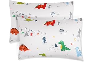 Vicloon Federa per Cuscini per Bambini, 2 Pezzi 40X60 cm Fodera per Cuscino, Federa Decorativa per Cuscino Federa Cuscino in 100% Cotone, Federa per Cuscino da Viaggio, Modello di Dinosauro