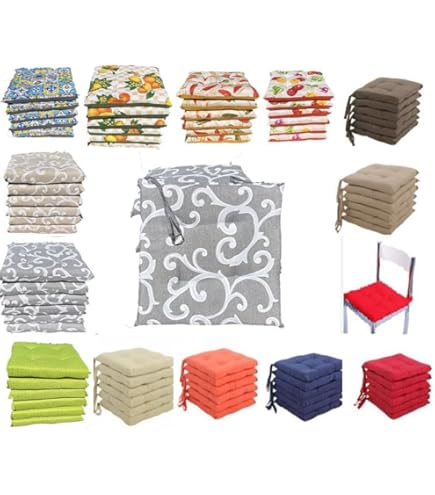 Set 6 Cuscini Per Sedie 40x40 Cm - Imbottitura Poliestere, Rivestimento Cotone/Poliestere, Lacci, Made In Italy - Foto 2