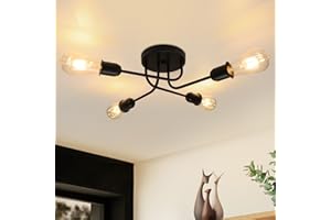 CBJKTX Vintage Lampa Sufitowa Czarny - Retro 4 Płomień Living Room Lamp Industrial E27 dla Salon Sypialnia Jadalnia Rustykalny Styl bez żarówek