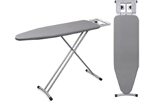 SKY-TOUCH Ironing Board 110x33cm, Folding Ironing Stand with Jumbo Iron Rest, Heavy Sturdy Metal Frame Legs Iron Stand, Ironing Board Adjustable Height for Home Laundry Room or Dorm Use, Grey