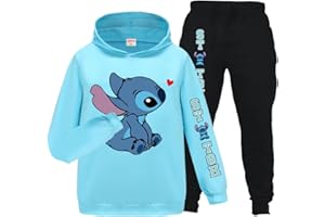 OAIXIUR Kids Blue Cat Cartoon Hoodies and Pants Tracksuits Sets Girls Fashion Sweatshirts Outfits 3-13 Years