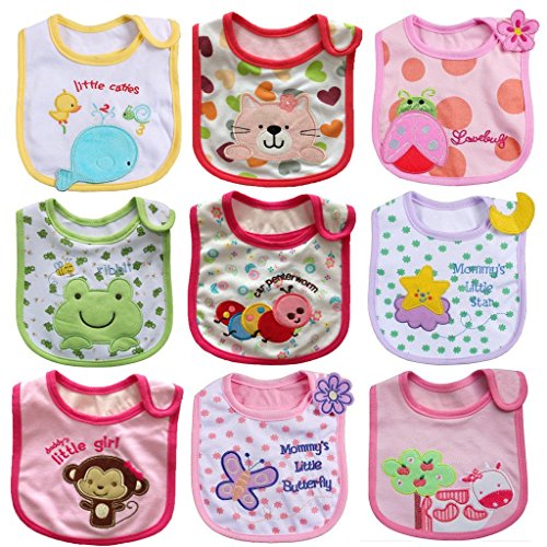 JT-Amigo 9er Set Baby Mädchen Lätzchen, Baumwolle, Wasserdicht, verschiedene Motive