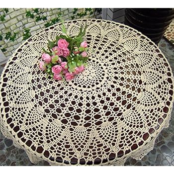 Nappe De Table Ronde En Dentelle Au Crochet Faite A La Main