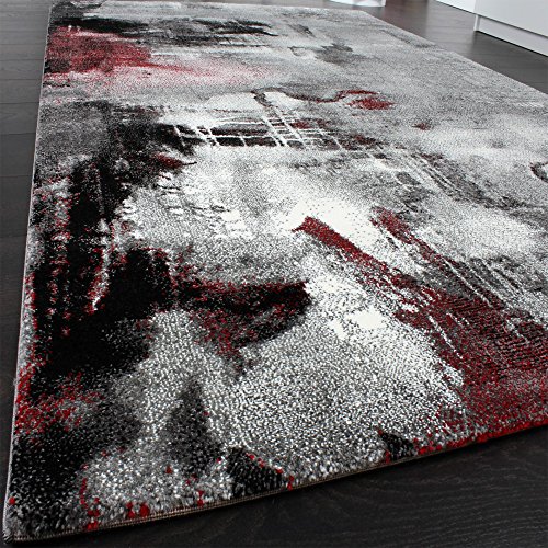 Teppich Modern Designer Teppich Leinwand Optik Meliert Schattiert Grau Rot Creme, Grösse:120×170 cm - 2